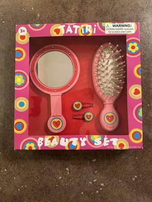 Tatiri Heart Beauty Set Pink Child Brush Mirror Hair Clips Valentine s NIB