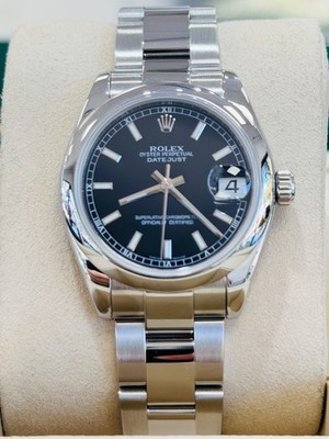 Rolex Datejust 31 178240 Midsize Black Stick Dial Stainless Steel Oyster MINT