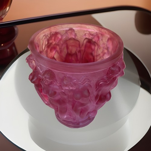Xl Lalique Style Crystal Pink Ombré Vase H10” Heavy Art Glass 11lb Limited Ed - Picture 9 of 11