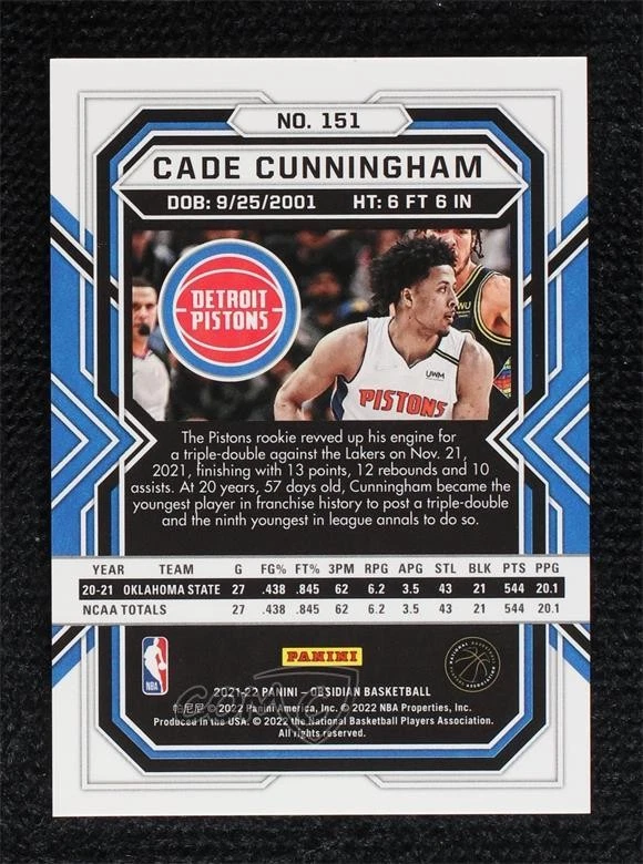 2021-22 Panini Obsidian Electric Etch Red Flood Cade Cunningham #151 Rookie RC - Image 2 of 2