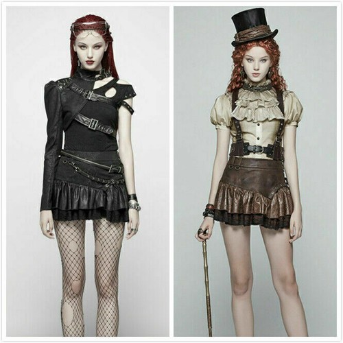 Casual Fashion Steampunk Ruffles Lace Sexy PuLeather Punk A-Line Women Miniskirt - Bild 1 von 22