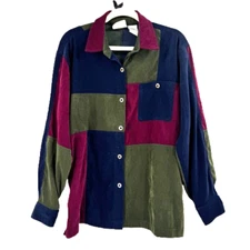 Monterey Koret Colorblock Shirt Womens Size 10 Patchwork Faux Suede Button Front