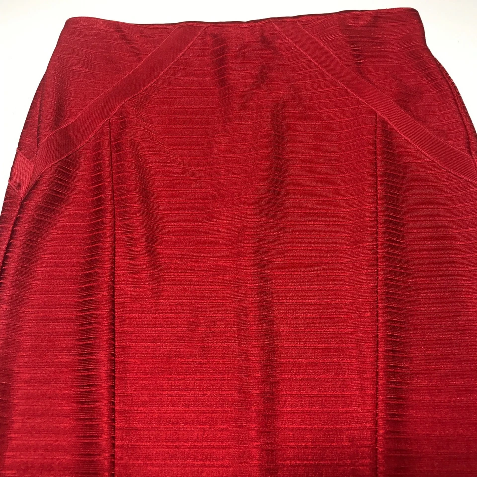 ASOS Skirt Womens Size 14 Red Striped Bodycon Pencil Stretch Rear Zip Lined - Image 3 of 4