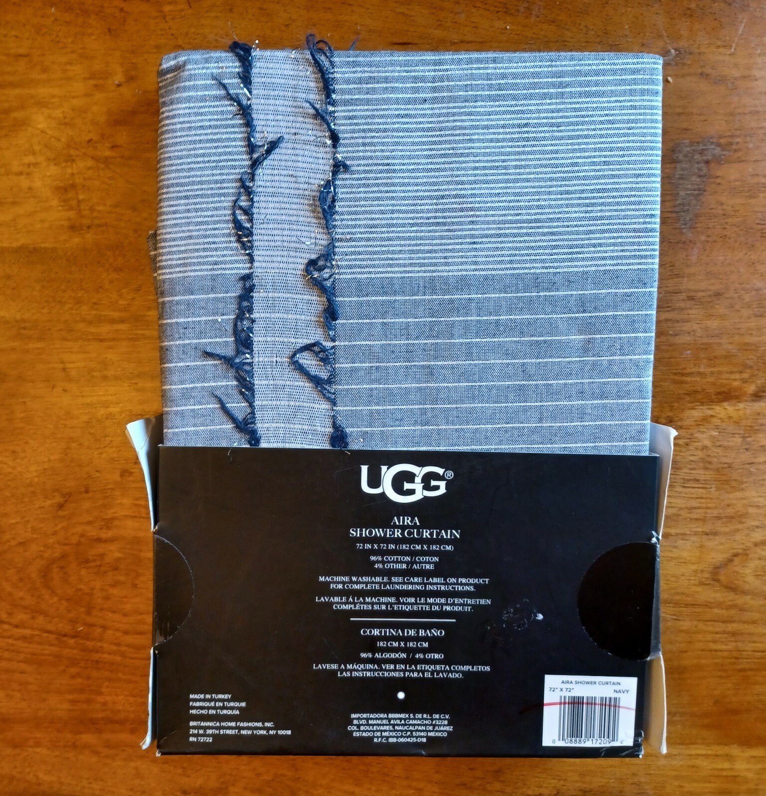 UGG AIRA Fabric Shower Curtain in Navy Silver Stripe 72 x 72 inches eBay