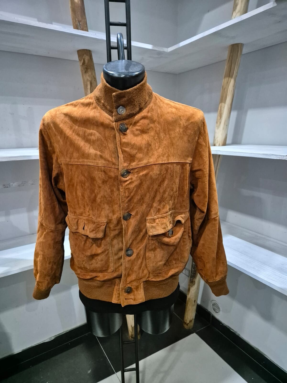 Real Leather Jacket Genuine Leather Used Man Size L Brown XYR431L