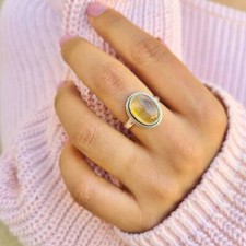 Genuine Citrine 925 Sterling Silver Oval Shaped Ring Boho Gemstone Ring From USA