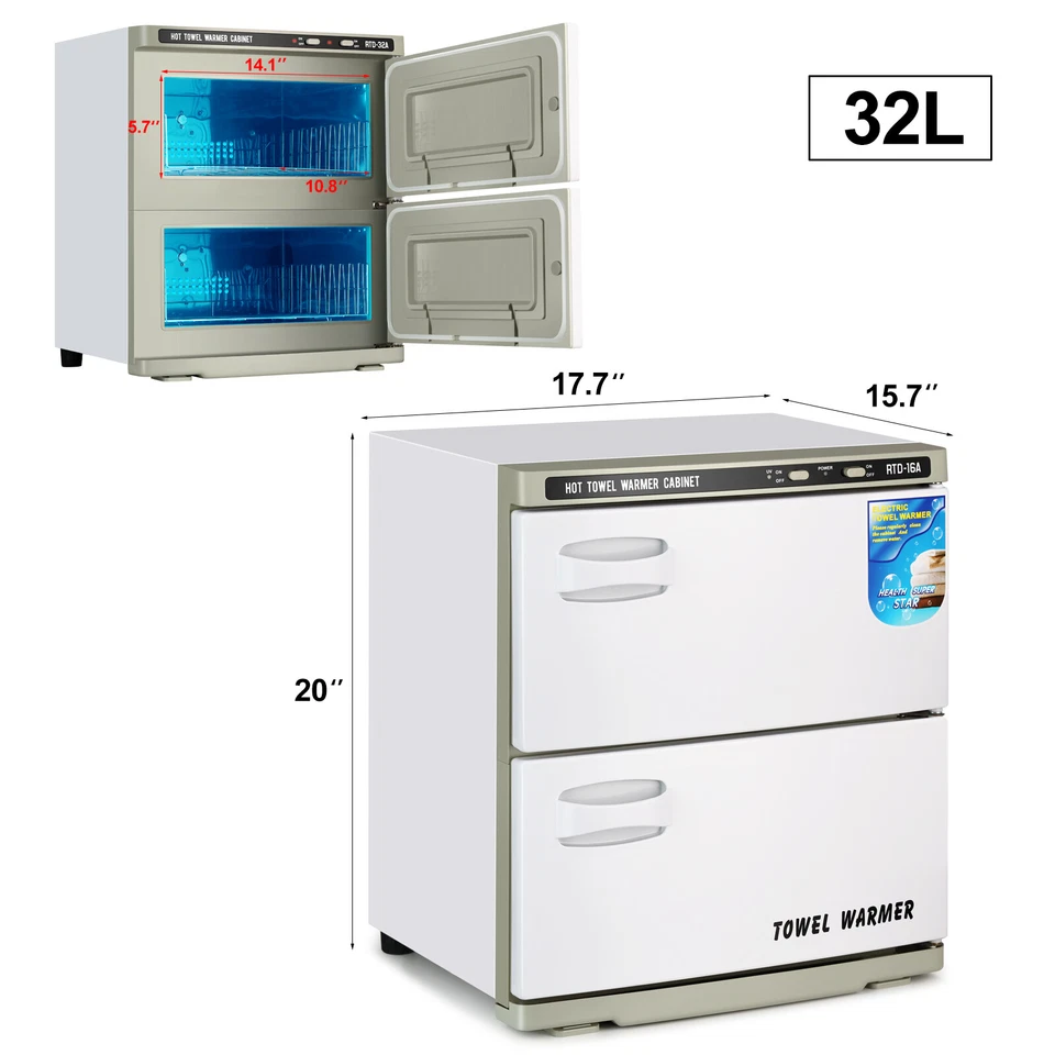 Calentador de gabinete de toallas calientes de dos pisos 32L esterilizadores UV salón de belleza spa Foto 2 de 4