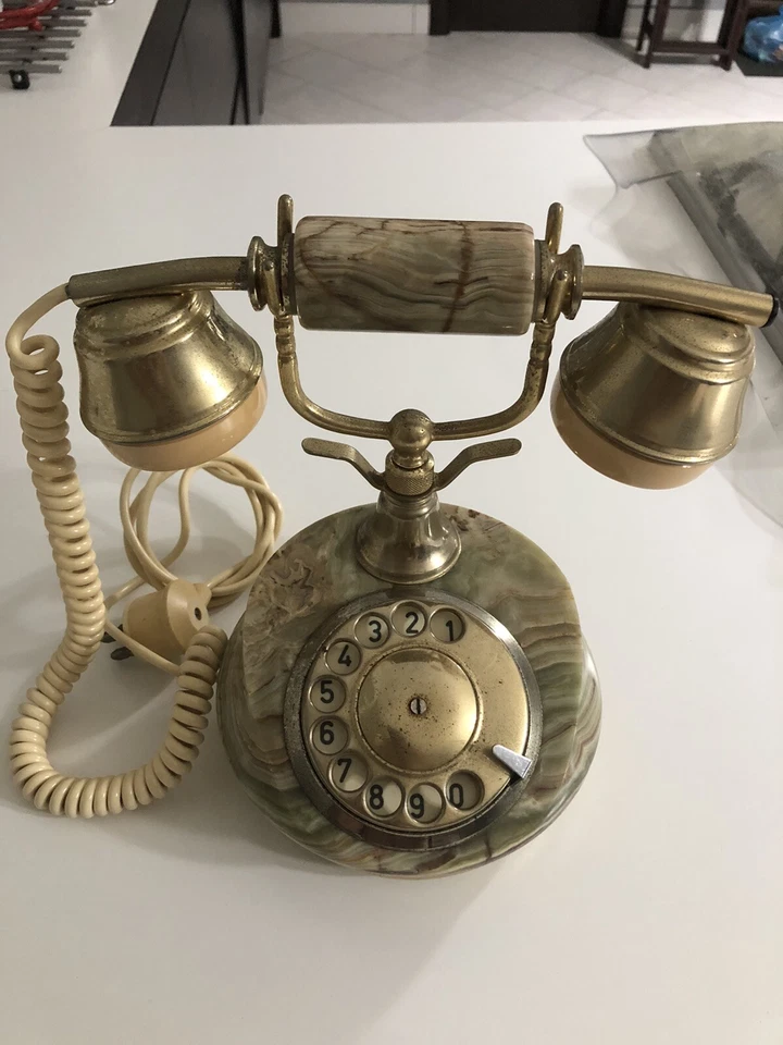 TELEFONO ROTATIVO IN ONICE PLACCATO IN ORO 24KT VINTAGE - Immagine 4 di 4
