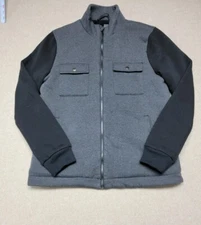 DECREE Men's Medium Sherpa Fleece Lined  Sweatshirt Jacket Full Zip Gray Black