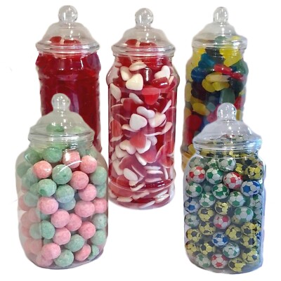 Kunststoff Retro Süßigkeiten Gläser 5er Pack 2 STILE Süßigkeiten Buffet Party Lebensmittel Aufbewahrung PicknMix