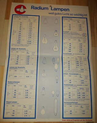 Aushang Radium Lampen Programm Katalog Übersicht Wipperfürth wohl 1968