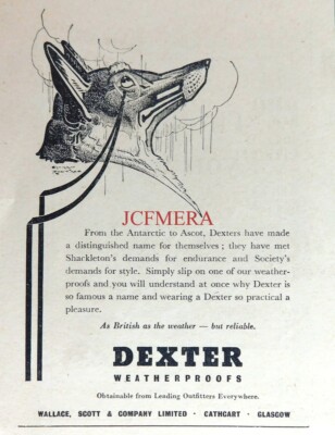 DEXTER Wetterfeste Kleidung Harry Rowntree ANZEIGE: Kleiner Druck 1950 670/21