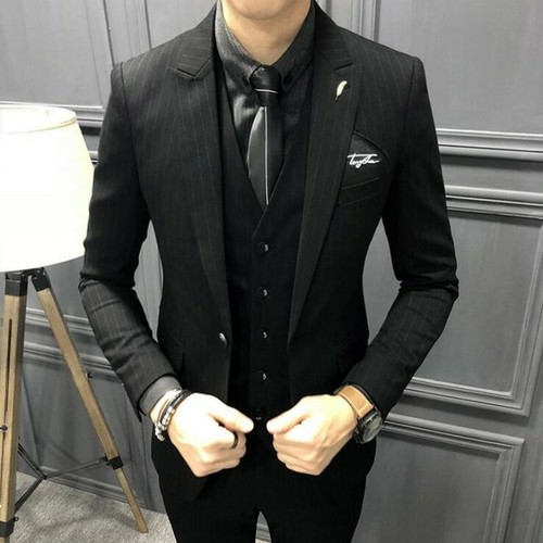 2019 hombres británicos Blazer Abrigo Traje Un Botón Rayas Boda Chaqueta  Chaleco Pantalón 3 un. | eBay