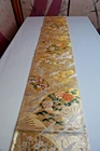 FUKURO Obi Silk Table Runner Japanese Kimono Vintage Woman Belt Gold Crane