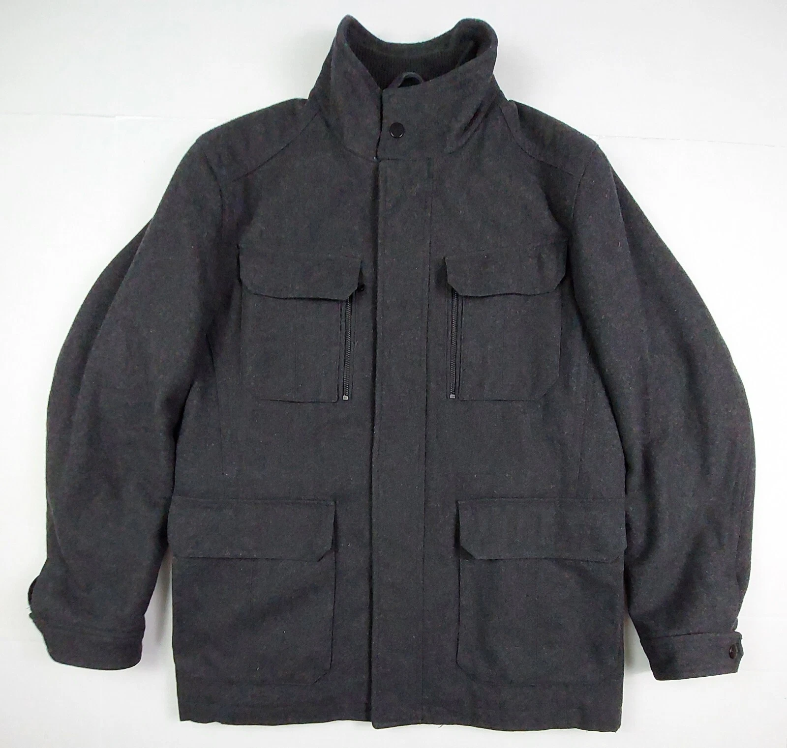 Michael Kors Jacket Coat Mens Large Charcoal Gray Wool Blend Insulated Zip Snap