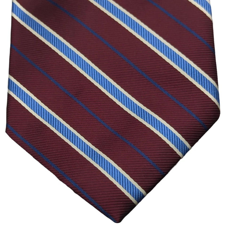 Corbata de Colección Seda Repp Preppy Ivy League Regimiento Borgoña Azul Blanco 57.75"x3.5" Foto 3 de 4