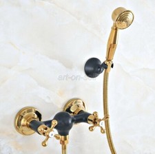Wall Mount Bathroom Hand Held Shower Tap Spray Mixer Faucet Gold Black Brass