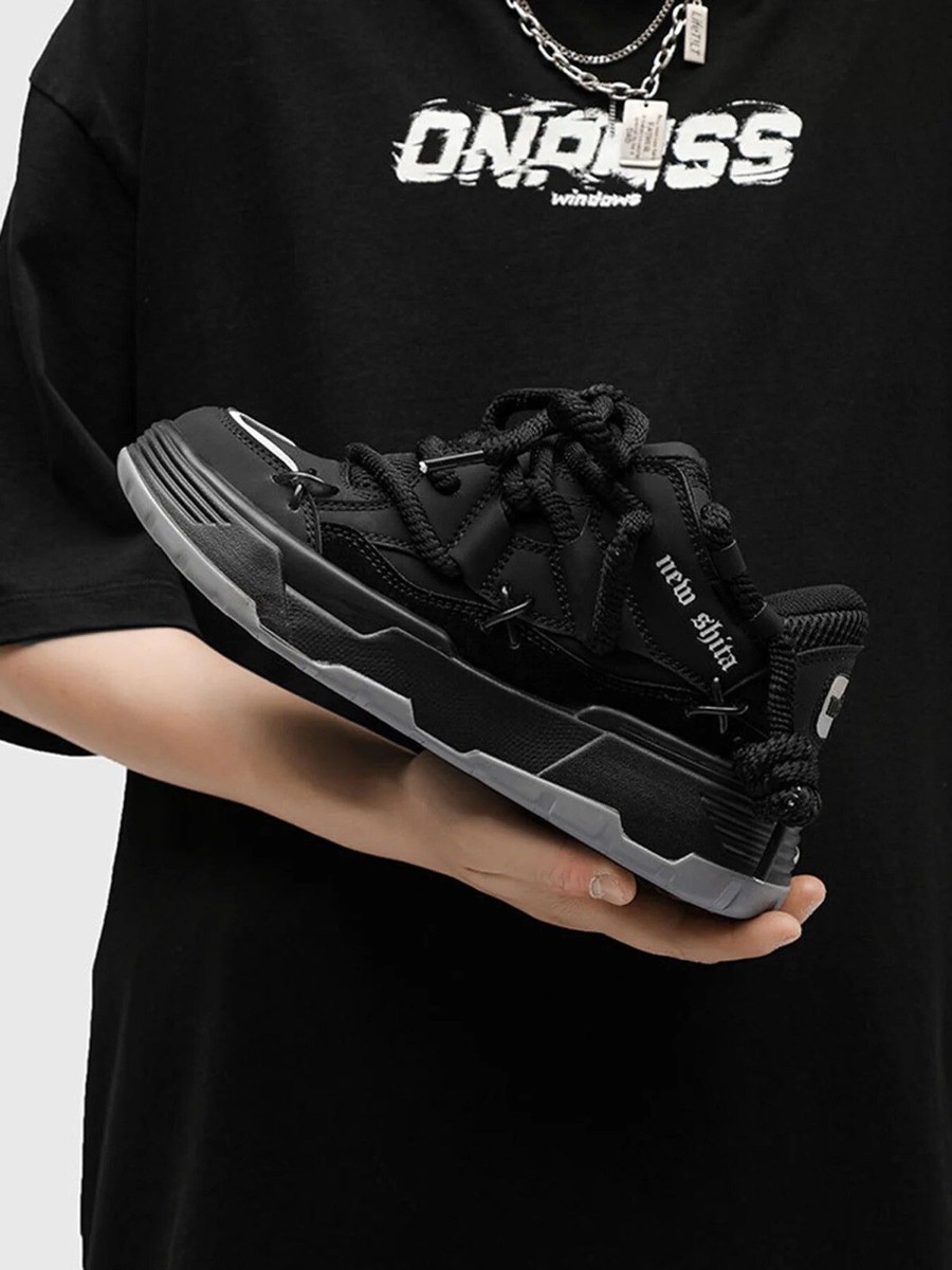 Chunky Rope Skate Shoes Black Sneaker Streetwear Hip Hop Chunky Rope Skate Shoes Black Sneaker Streetwear Hip Hop