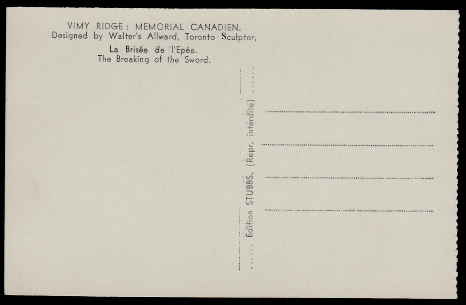 MILITARY "PHOTO" PC CAN. NAT. WAR MEMORIAL VIMY RIDGE BREAKING OF