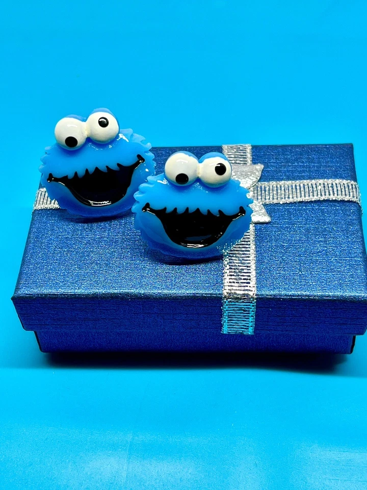 Gemelos Cookie Monster hechos a mano, palancas plateadas, ¡en caja de regalo! Foto 4 de 4