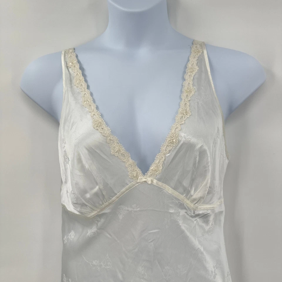 Romántico Babydoll Vestido Sin Mangas Grande Marfil Satinado Camisón Boudoir Novia Jones NY Foto 3 de 4