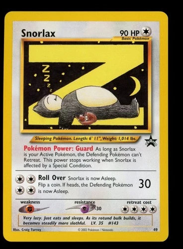2002 WOTC POKEMON LEAGUE BLACK STAR PROMO SNORLAX #49 SLEEPING SNORLAX NM B