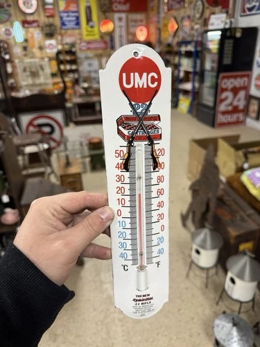 Vintage Remington UMC Cartridges Porcelain Advertising Thermometer Sign Nice