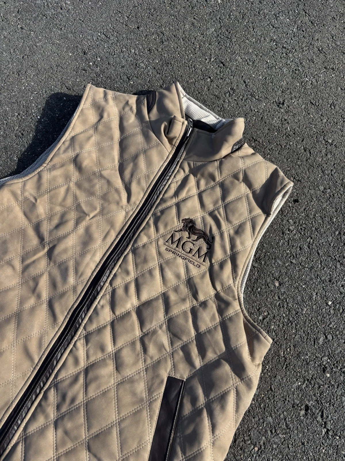 MGM Springfield Jacket Vest Mens Large Brown Ivory Full Zip Reversible Quilted