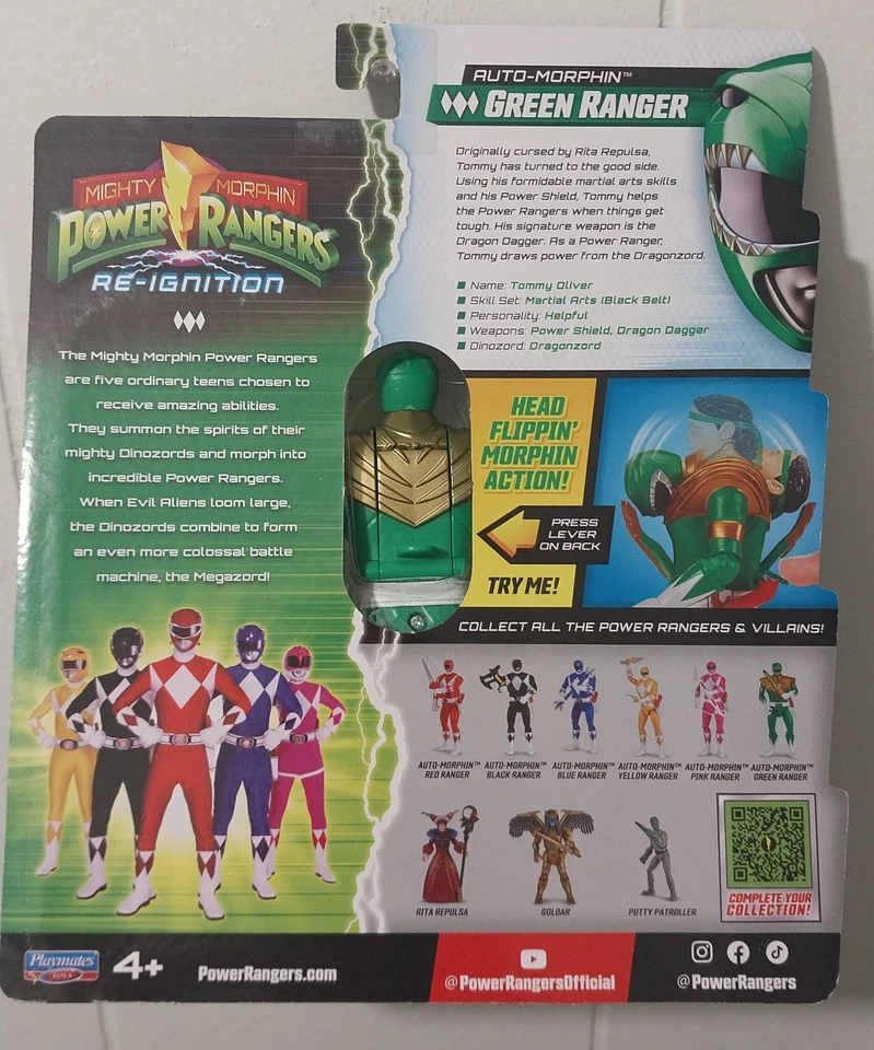 Playmates-Power Rangers Re-ignition Head-Flipping Figure GREEN RANGER TOMMY - Image 4 of 4