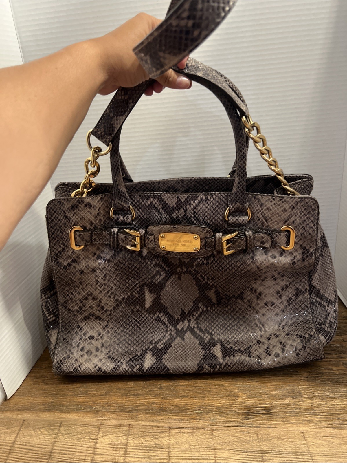 Michael Kors Hamilton python embossed large satch… - image 14