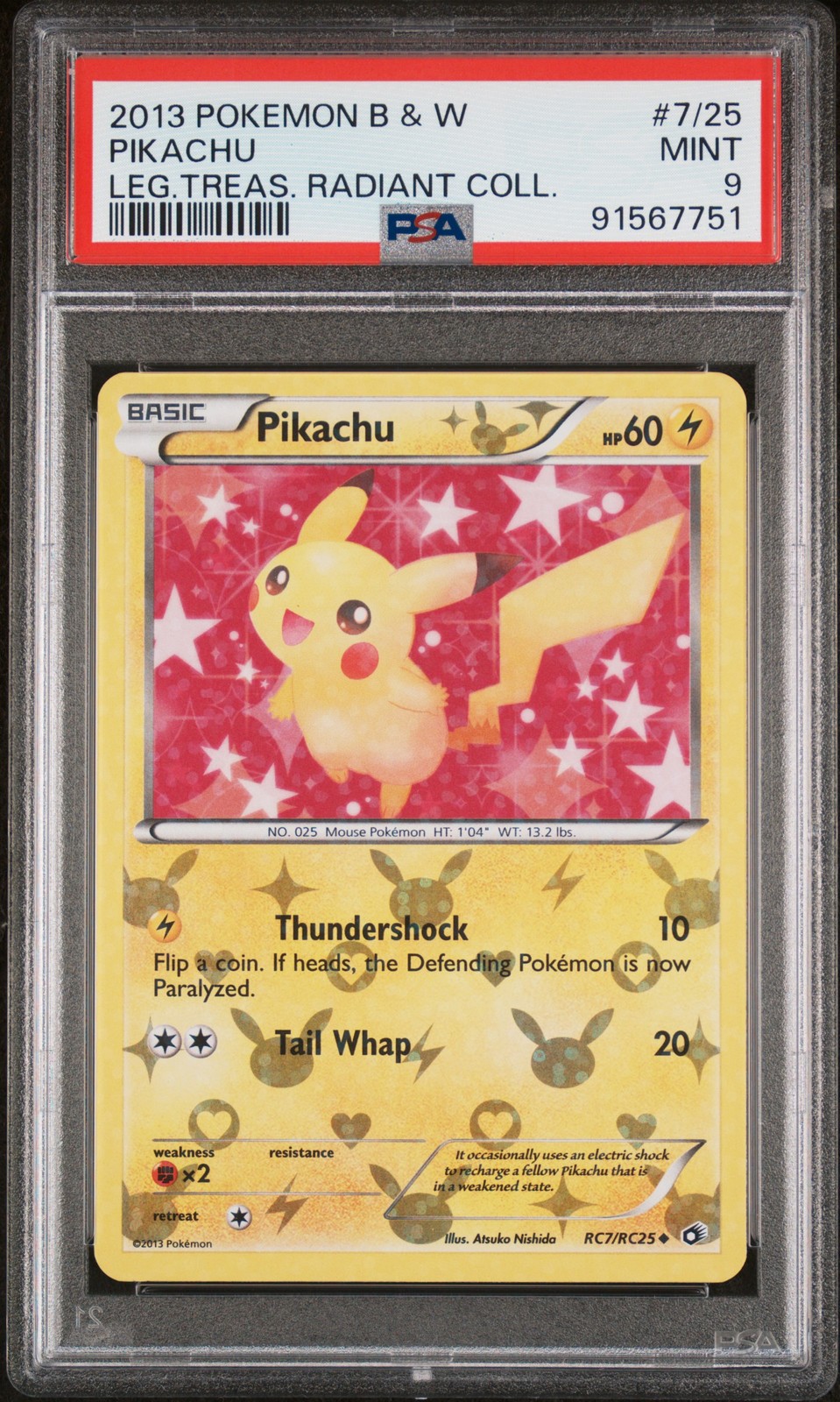 2013 POKEMON BLACK & WHITE LEGENDARY TREASURES RADIANT COLLECTION PIKACHU PSA 9