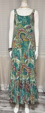 Jones New York Womens Teal Paisley Tiered Chiffon Fairy Maxi Dress Size 6