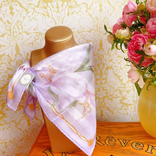 Mouchoir Christian Dior coton 47 cm 18" carré fleur violet