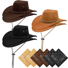 12Pcs Cowboy Hats and Bandanas,Western Cowboy Hats Bulk,Wide Brim Cowgirl Hat...