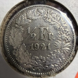 1921 Switzerland 1/2 Franc Silver  Great World Coin .835 Silver T465