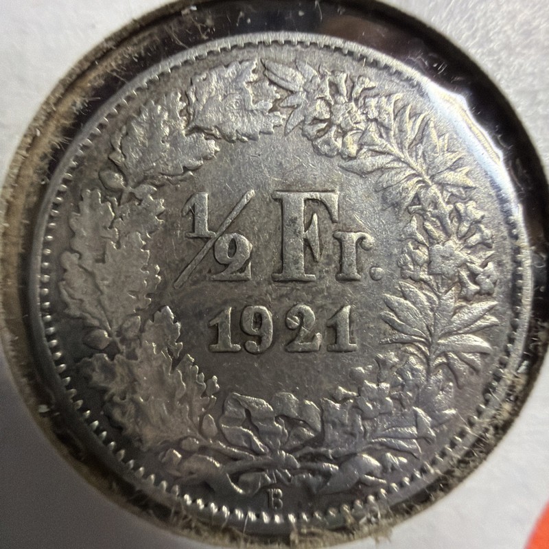 1921 Switzerland 1/2 Franc Silver  Great World Coin .835 Silver T465