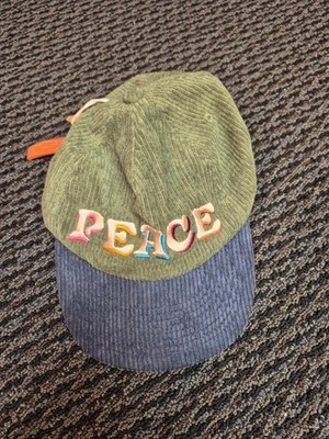 Natural Life Corduroy Baseball Cap Hat Peace Embroidered Green Blue Adjustable