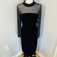 Eliza J Beaded Yoke Mixed Media Long Sleeve Sheath Dress, Black, Size 14, NWT