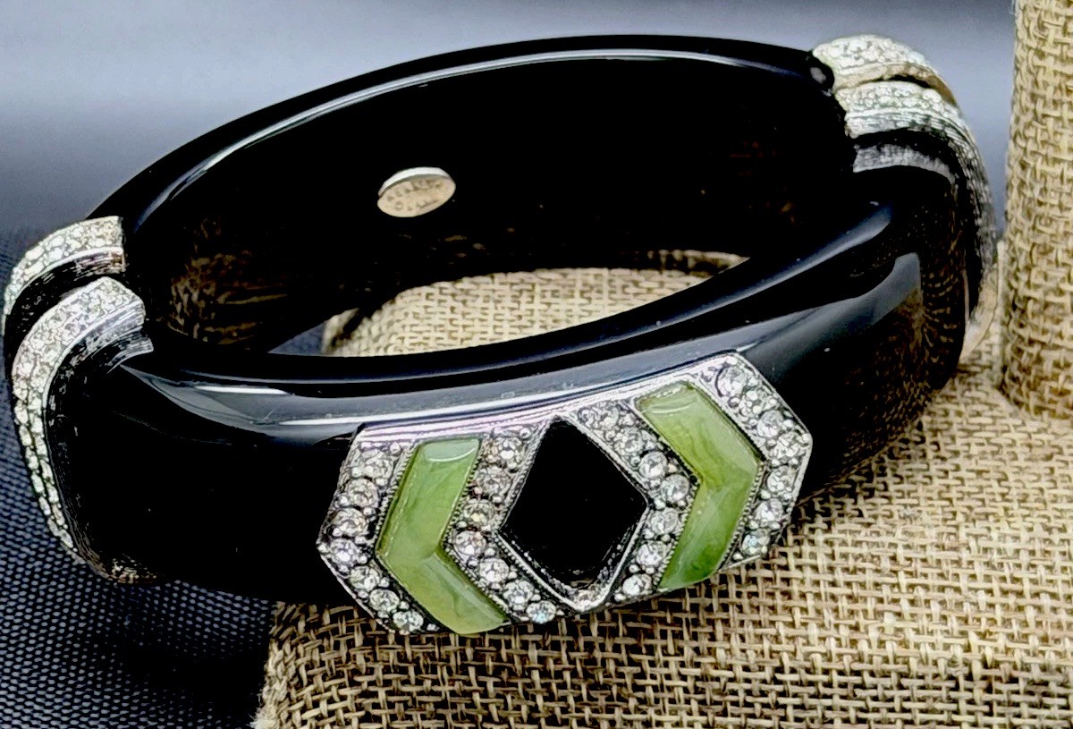 Kenneth J Lane Kjl Art Deco Jade Crystal Bangle B… - image 12