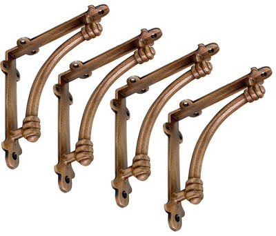 Decorative Shelf Brackets, 4 Pack of 5.5 x 1.2 x 5.5 inch Copper Cast Iron Sh...