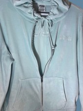 Victoria's Secret PINK Lounge Velour Full-Zip Hoodie Light Blue Mint L Nwot