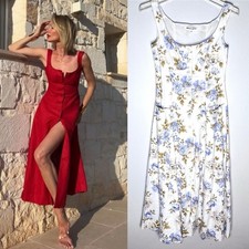 Reformation Louisa Linen Midi  White Floral Dress  Button Down  Sz 0