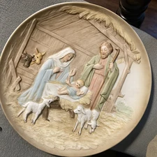 Homco Ceramic  Nativity Manger Scene Decorative Plate 5102 Design 3 D