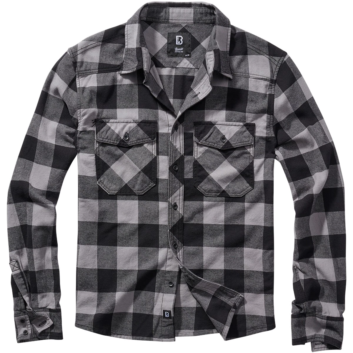 Brandit Check Shirt Check Flannel Hombre Manga Larga Trabajo Negro Carbón Gris