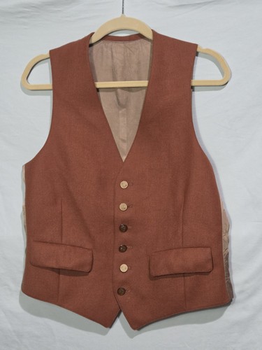 Vintage Waistcoat Vest 38R Medium Rust Orange Twill Wool Blend V-Neck No Tags