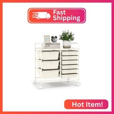 LDAILY 9 Drawer Rolling Storage Cart, Rolling Cart with Drawers for Classroom, A
