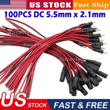 100PCS DC Power Pigtail Cable Plug 18AWG 2.1mm x 5.5mm 12V 5A Connector for CCTV