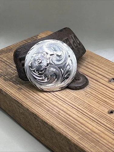 Vintage Alpaca Mexico Engraved Silver 1.5” Round Chicago Screw Concho