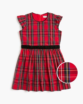 Crewcuts Girls J Crew Flutter Sleeve Tartan Dress Sz 14 Red Black Plaid Holiday
