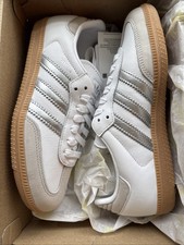 Size 6 Women's Adidas Samba OG White Silver Metallic Grey JI2725 Sneakers Shoes